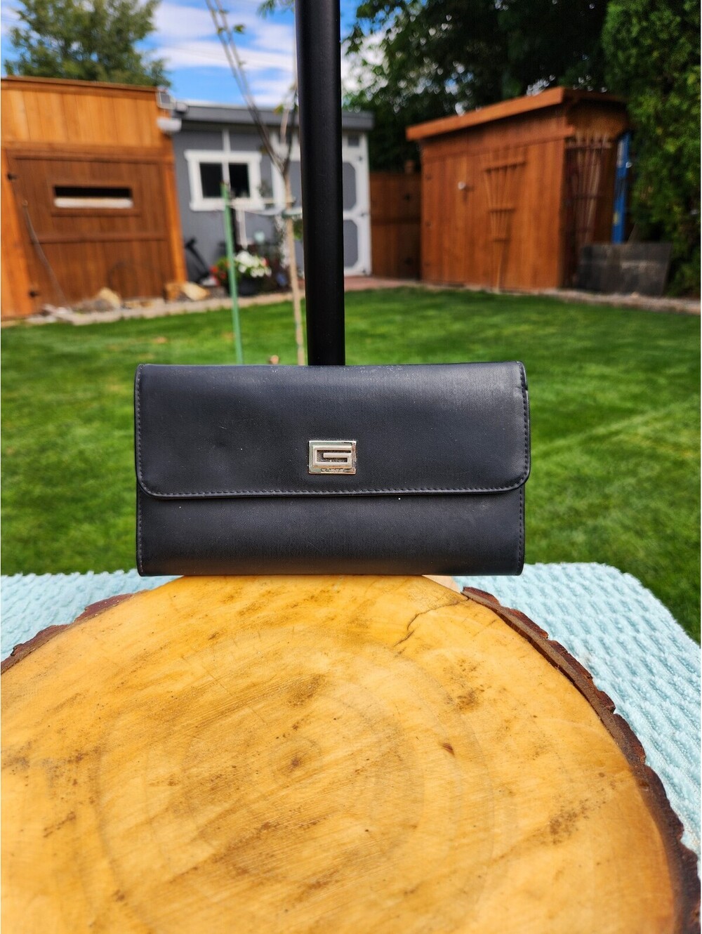 Guess Black Trifold Wallet with Silver Logo